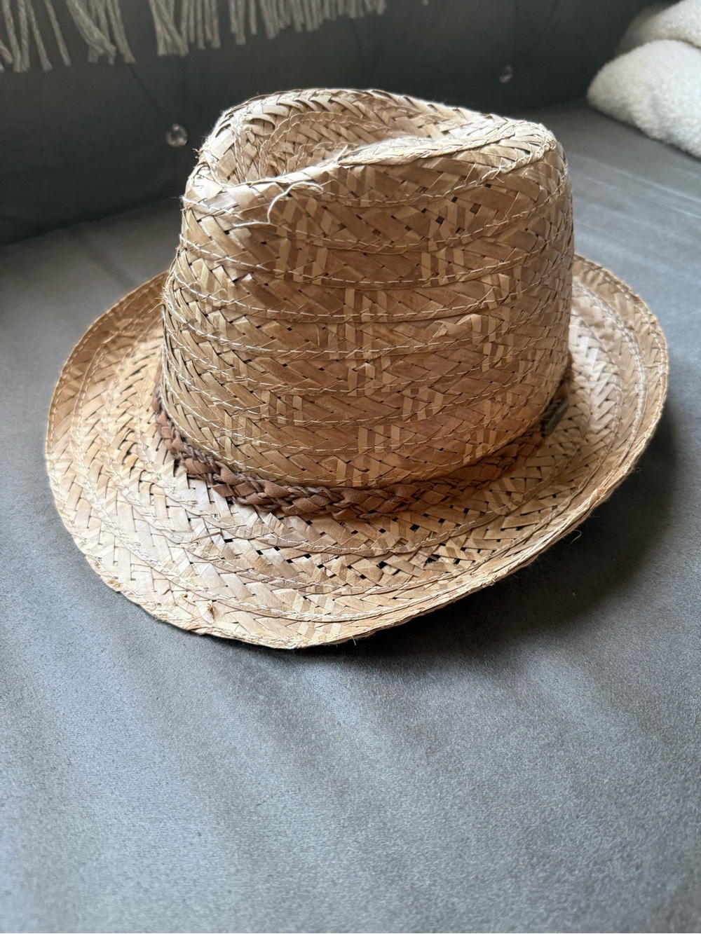 Caribbean Joe Natural Tan Straw Fedora with Braided Band